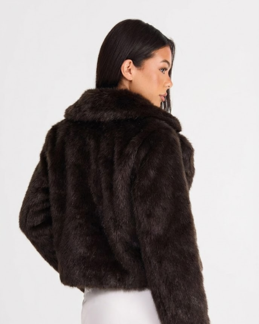 Natalia | Chocolate Faux Fur Cropped Jacket