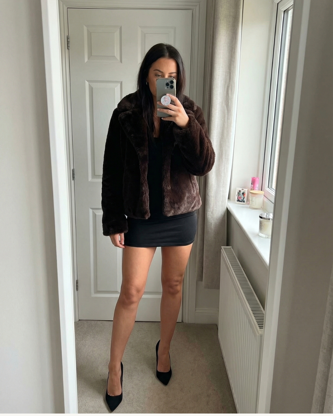 Natalia | Chocolate Faux Fur Cropped Jacket