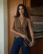 Pippa | Embroidered Tie-Front Suede Waistcoat