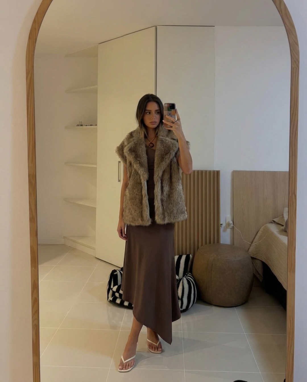 Josephine | Brown Faux Fur Lapel Waistcoat