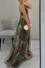 Women's Maxi dress multicolor with thin straps flowy V-neckline