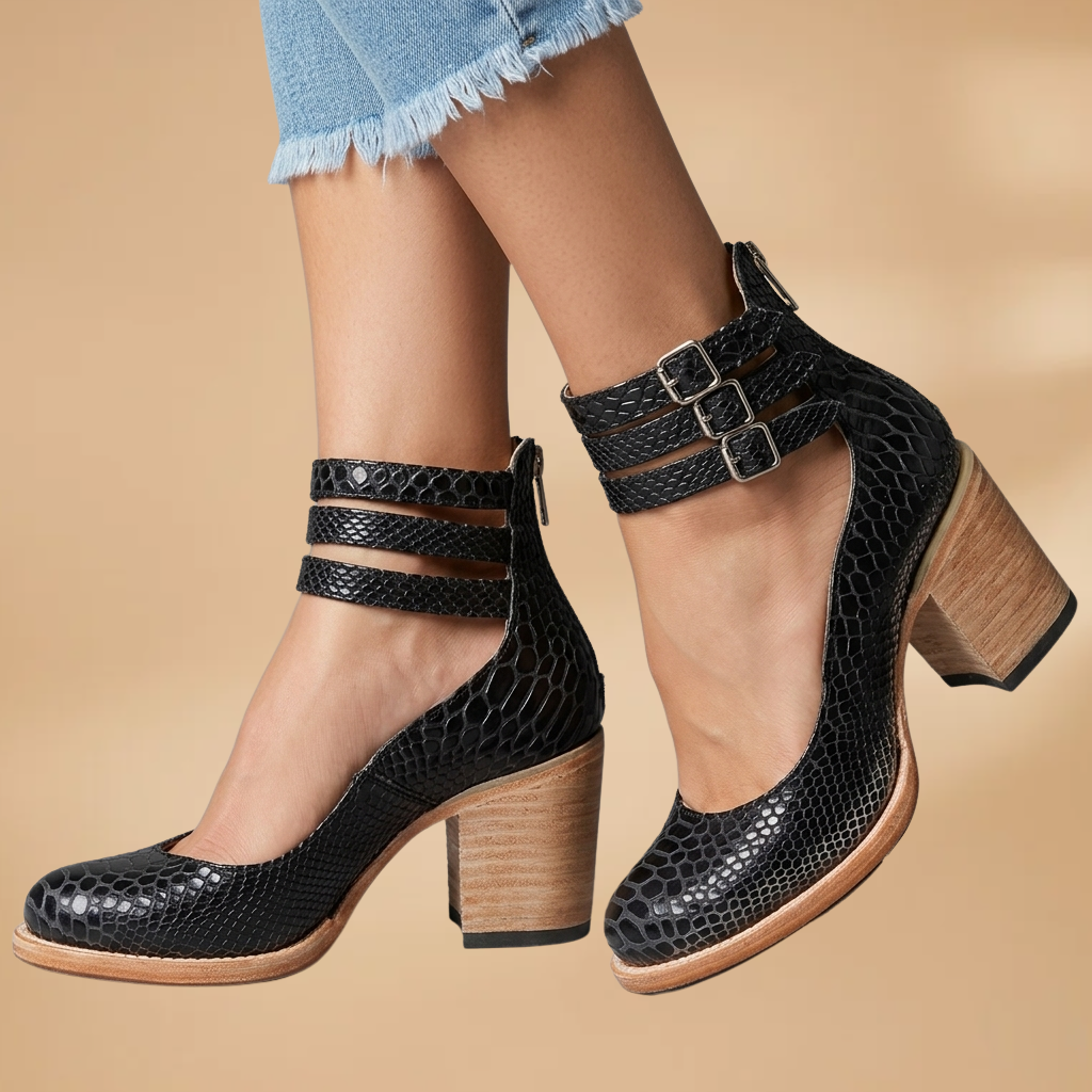 Women's Vintage Ankle Strap Sandal Heels with Comfortable Block Heel