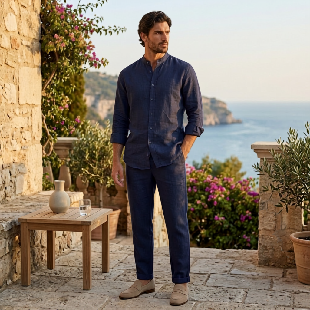 Gustav | Linen Blend Shirt and Trousers Two Piece Set