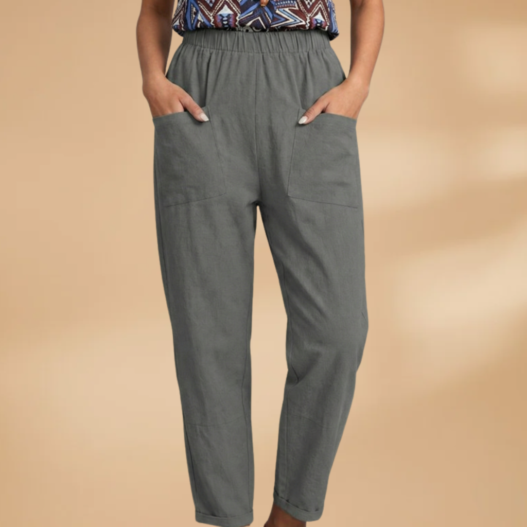 Women's Casual Pants with Elastic Waistband and Side Pockets