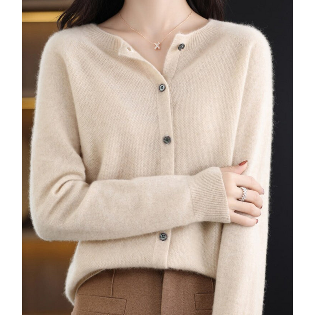 Luxury Merino Wool & Cashmere Cardigan for Women – Elegant O-Neck Winter Knit