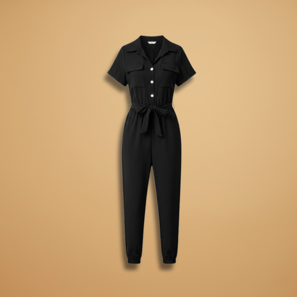 Women's Jumpsuit with Round Neckline and Short Sleeves