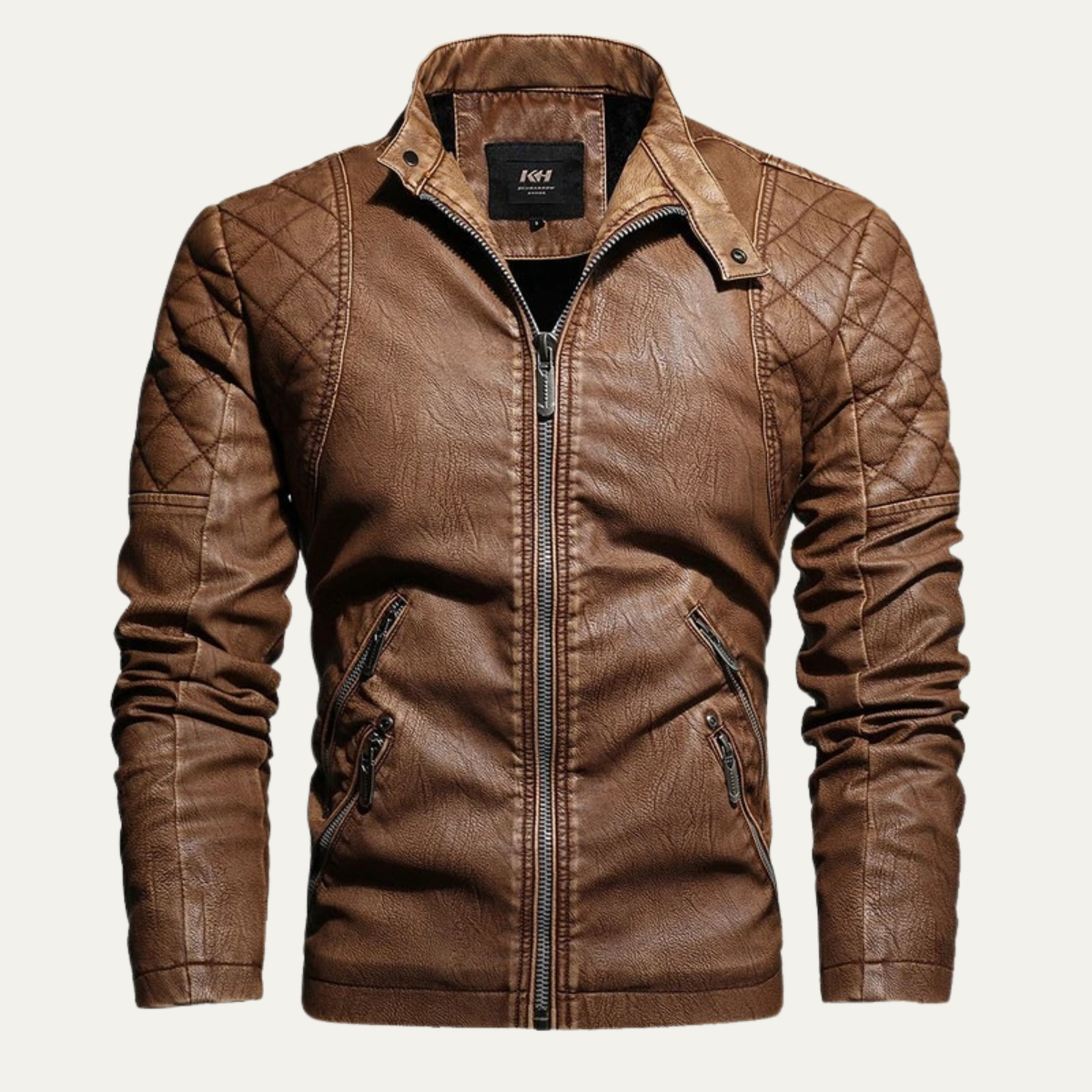 Merrick | Zip Up Leather Look Biker Jacket