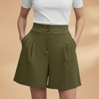Women’s Fashion Shorts with Button Placket and Waistband