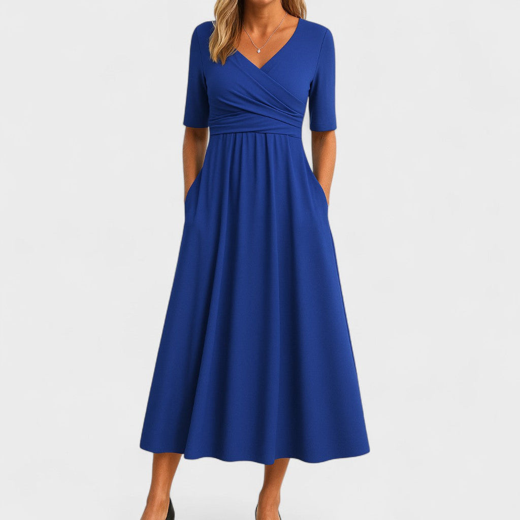 Women's V-neckline Pleated Midi Dress