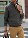 Men’s Quilted Pullover Sweater with Buttoned Stand Collar