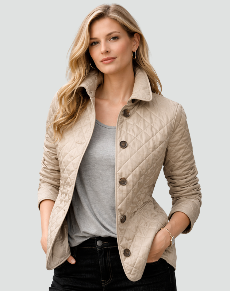 Women’s Quilted Mid-Season Jacket Button Front Lightweight Coat