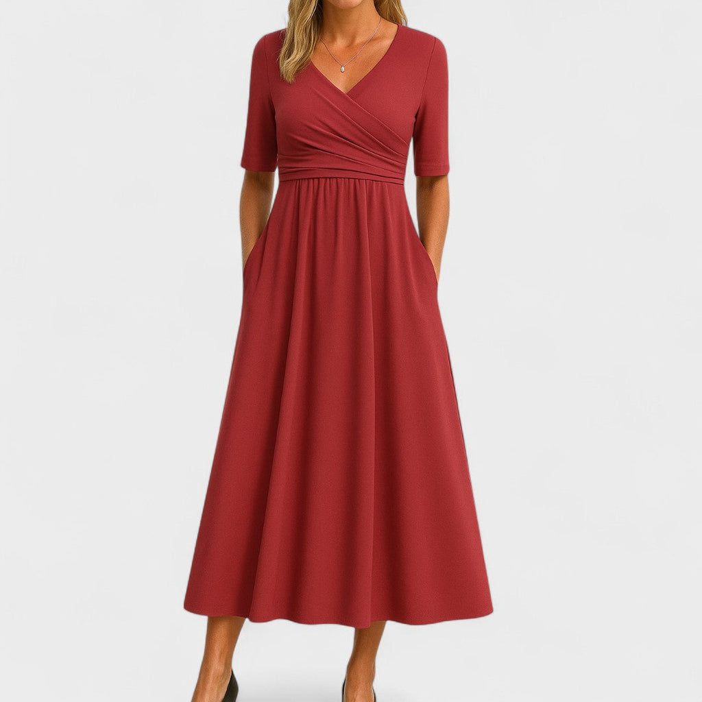Women's V-neckline Pleated Midi Dress