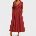 Women's V-neckline Pleated Midi Dress