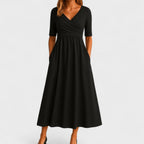 Women's V-neckline Pleated Midi Dress
