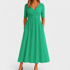 Women's V-neckline Pleated Midi Dress
