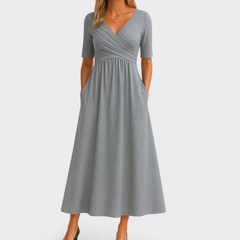 Women's V-neckline Pleated Midi Dress