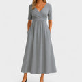 Women's V-neckline Pleated Midi Dress