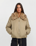 Martha | Khaki Bomber Jacket with Faux Fur Collar