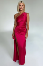 One Shoulder Satin Style Split Occasion Maxi Dress