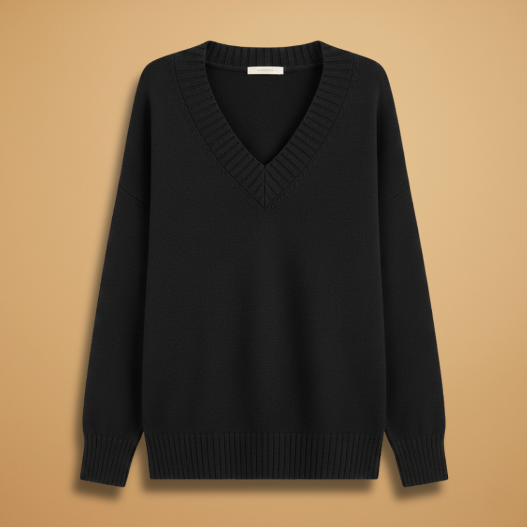 Women’s Pullover with V-Neck and Ribbed Details