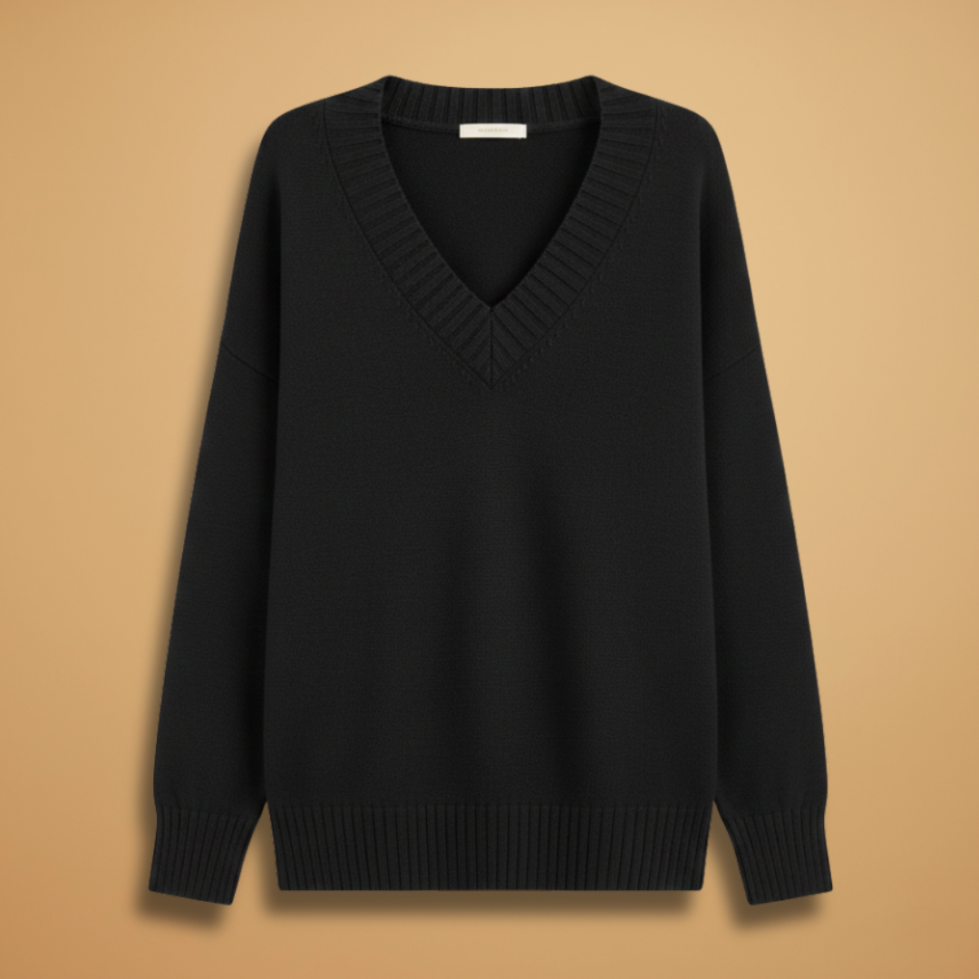 Women’s Pullover with V-Neck and Ribbed Details