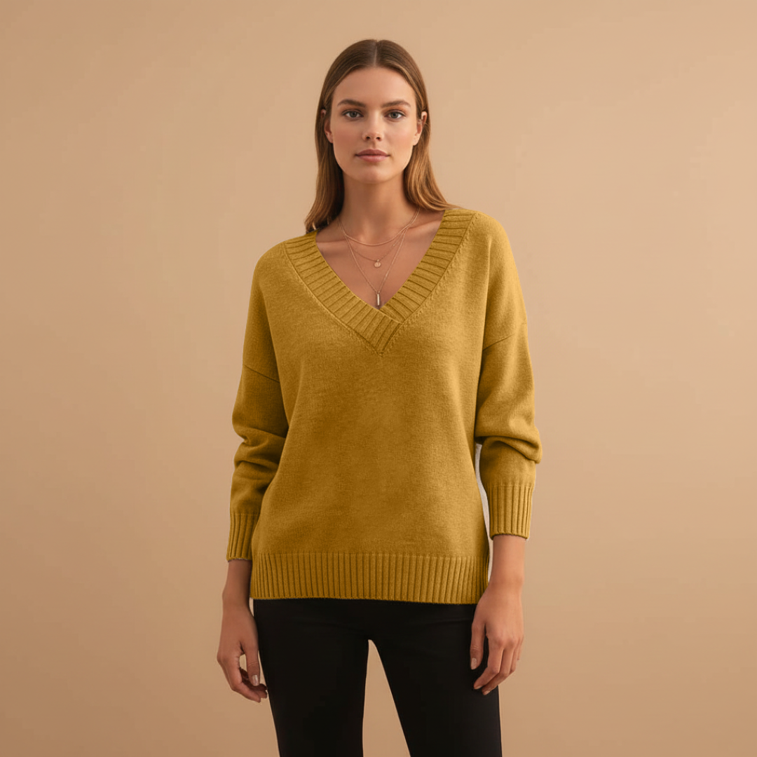 Women’s Pullover with V-Neck and Ribbed Details