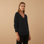 Women’s Pullover with V-Neck and Ribbed Details