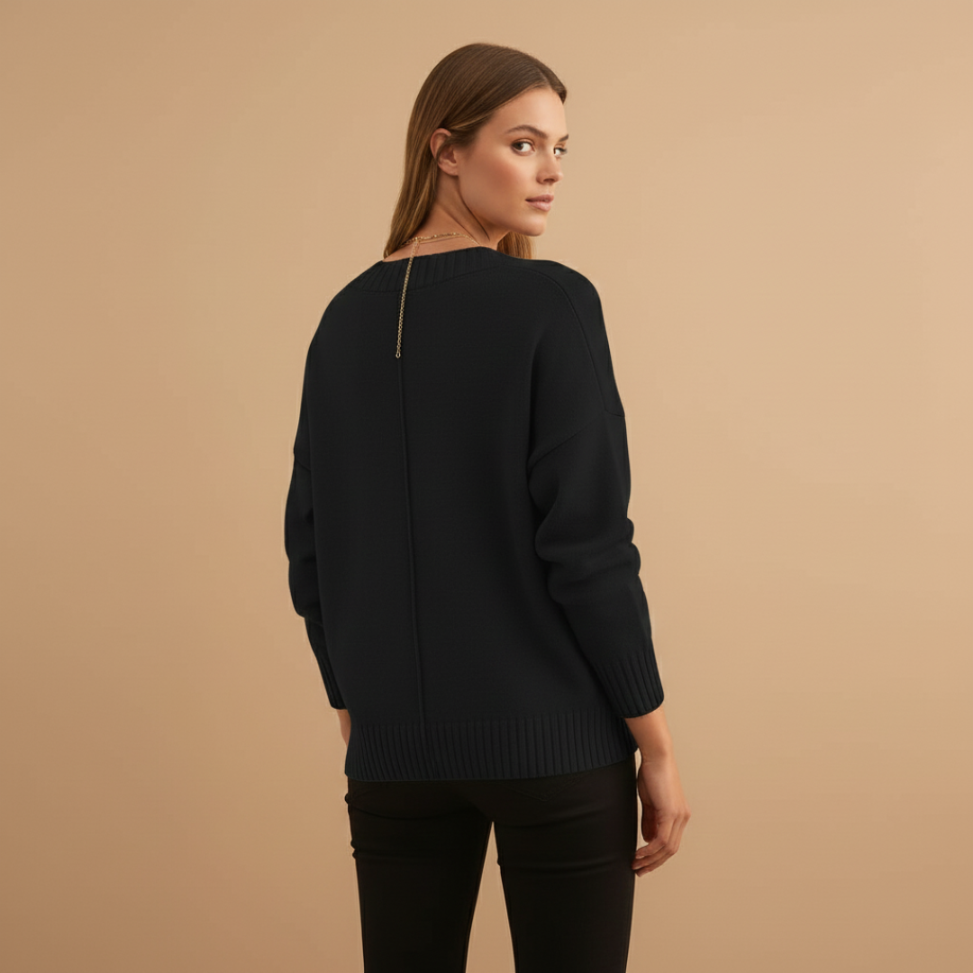 Women’s Pullover with V-Neck and Ribbed Details