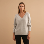 Women’s Pullover with V-Neck and Ribbed Details