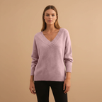 Women’s Pullover with V-Neck and Ribbed Details