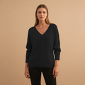 Women’s Pullover with V-Neck and Ribbed Details