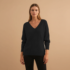 Women’s Pullover with V-Neck and Ribbed Details