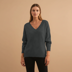 Women’s Pullover with V-Neck and Ribbed Details