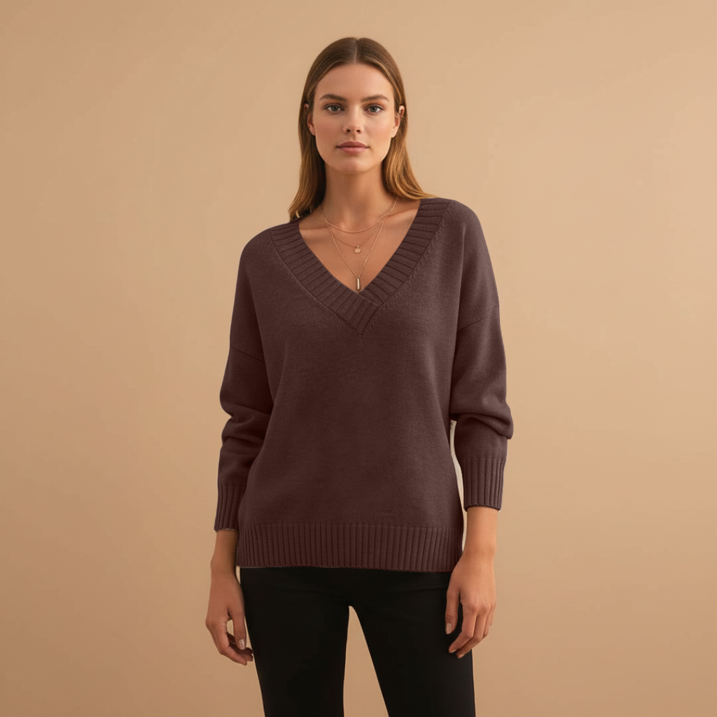 Women’s Pullover with V-Neck and Ribbed Details