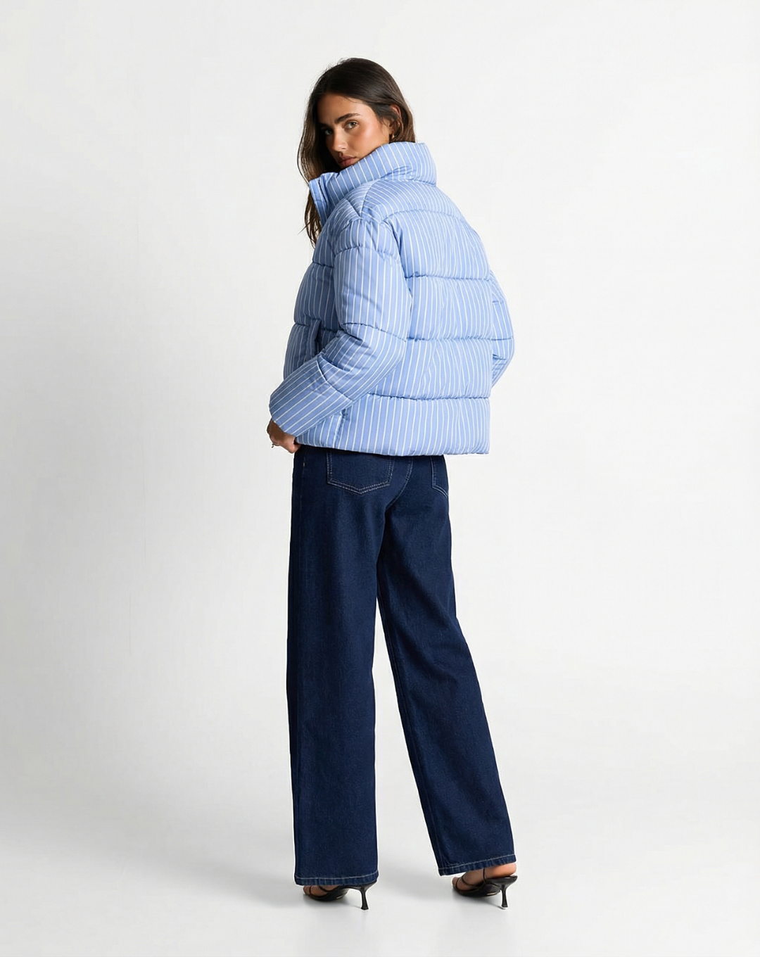 Alice | Pinstripe Cropped Puffer Jacket