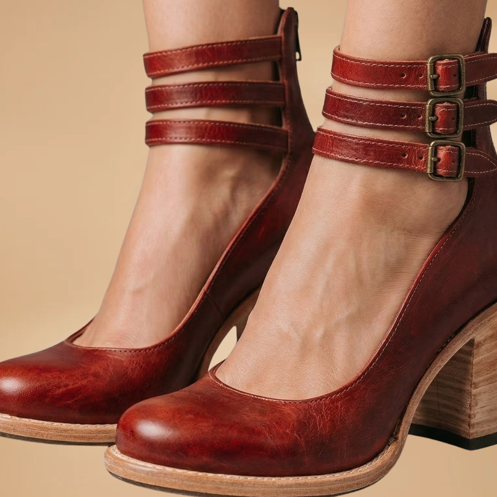 Women's Vintage Ankle Strap Sandal Heels with Comfortable Block Heel