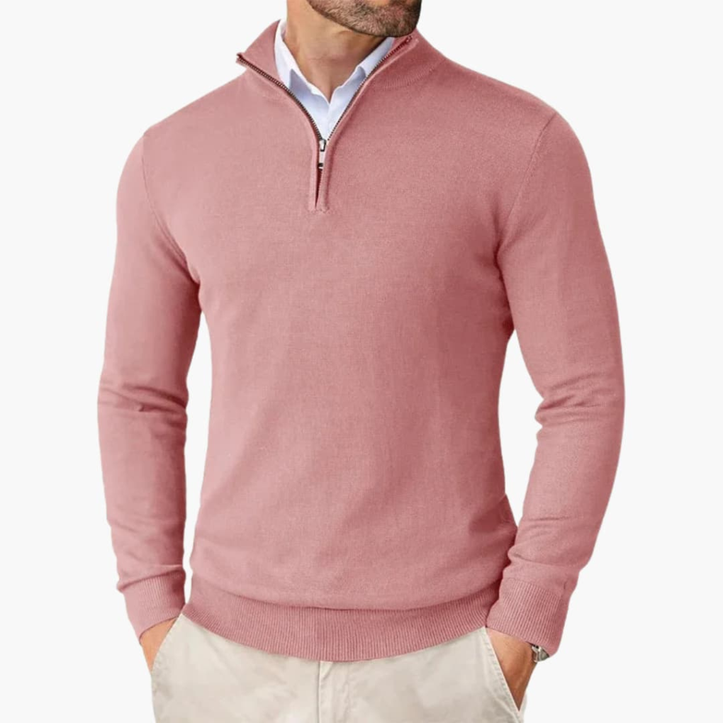 Men’s Quarter Zip Pullover Ribbed Hem Knit Top