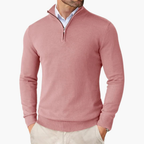 Men’s Quarter Zip Pullover Ribbed Hem Knit Top
