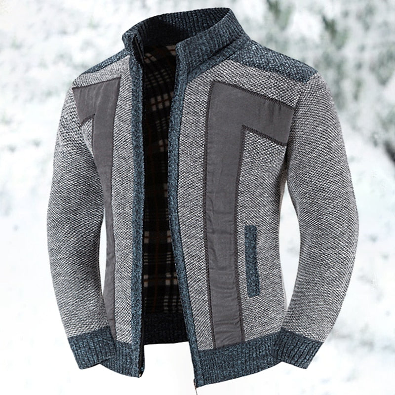 Men’s Full Zip Knit Cardigan with Stand Collar
