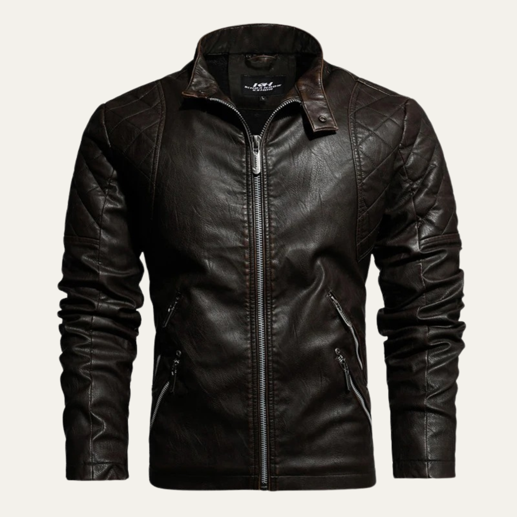 Merrick | Zip Up Leather Look Biker Jacket