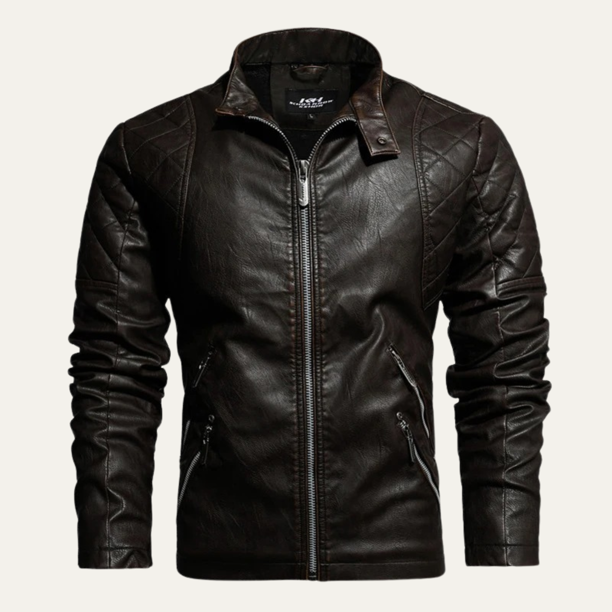 Merrick | Zip Up Leather Look Biker Jacket