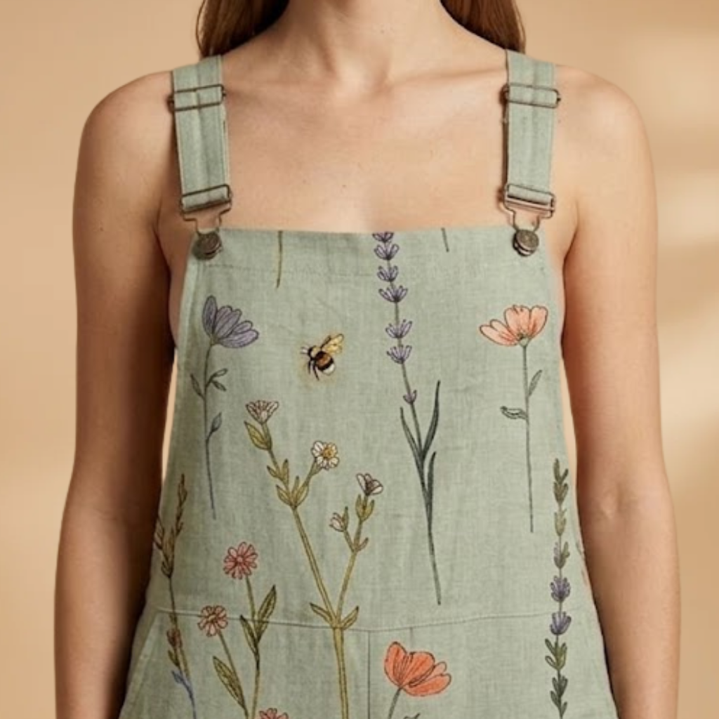 Women’s Patterned Dungarees with Loose Fit and Adjustable Shoulder Straps
