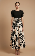 Women’s Bow-Tie Waist Maxi Dress - Short Sleeve Design - Tiered Skirt Silhouette - Elegant Occasion Dress