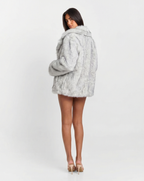 Lois | Grey Faux Fur Shawl Collar Jacket