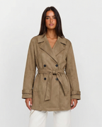 Aria | Cropped Faux Suede Trench Coat