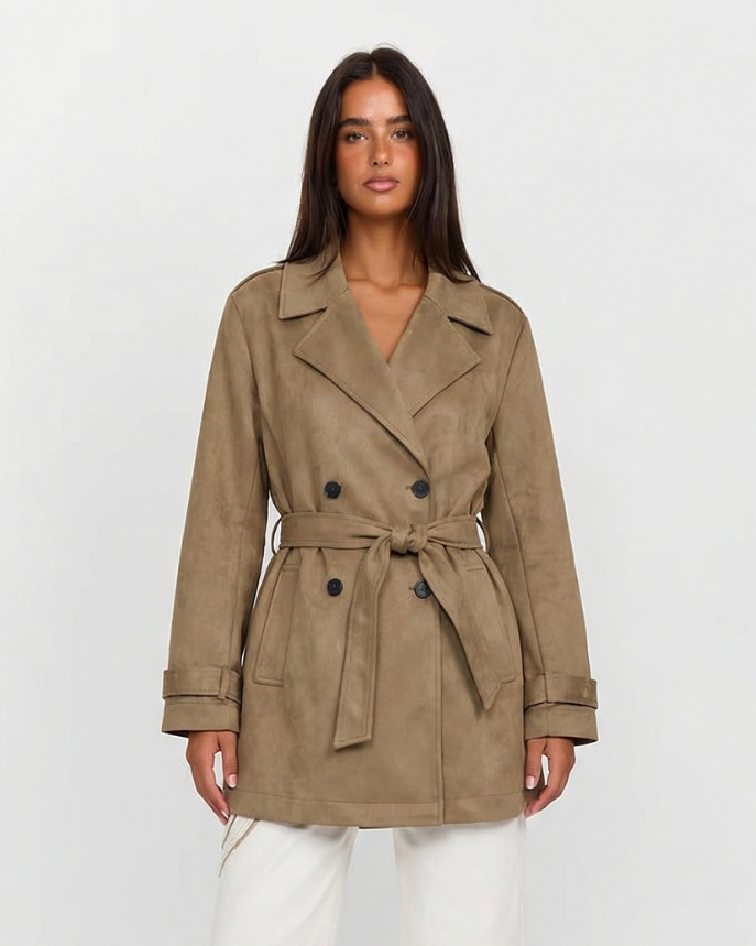 Aria | Cropped Faux Suede Trench Coat