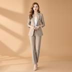 Women’s Blazer Set with Notched Lapel and Straight Trousers