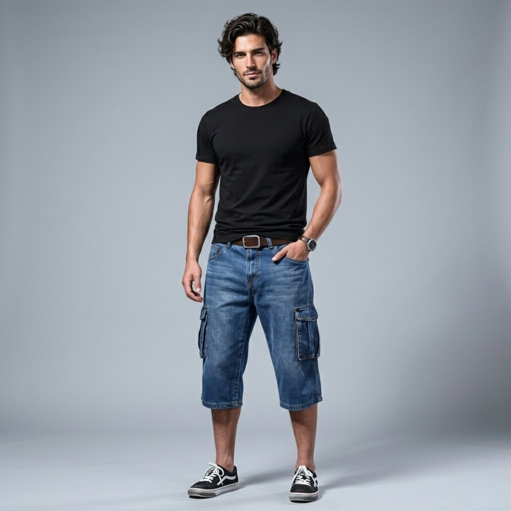 Gus | Loose Fit Multi Pocket Denim Cargo Shorts