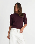 Lucy | Puff Sleeve Crew Neck Ribbed Cropped Knit Top
