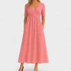 Women's V-neckline Pleated Midi Dress